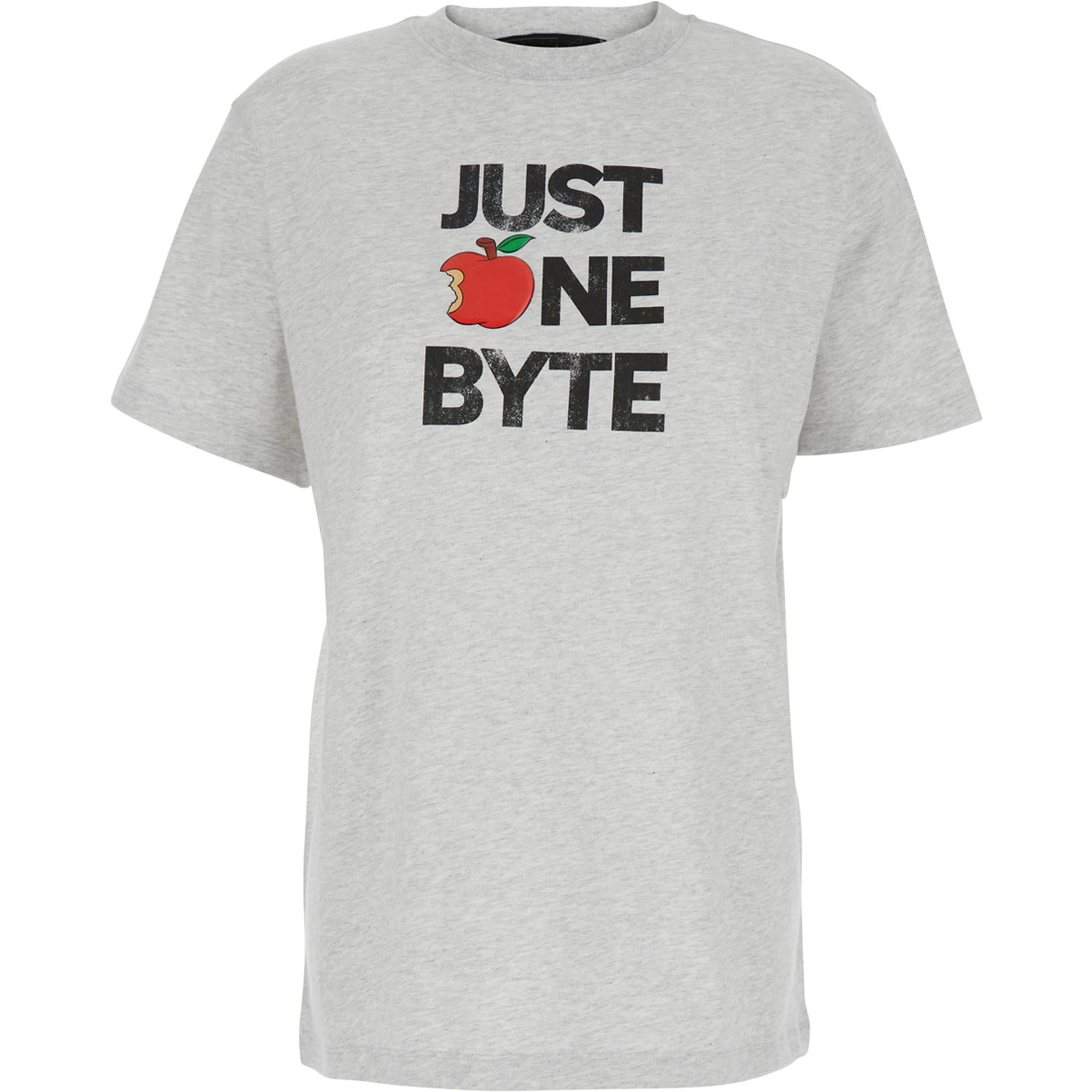 Grey Crew Neck T-Shirt with Front Print in Cotton Woman