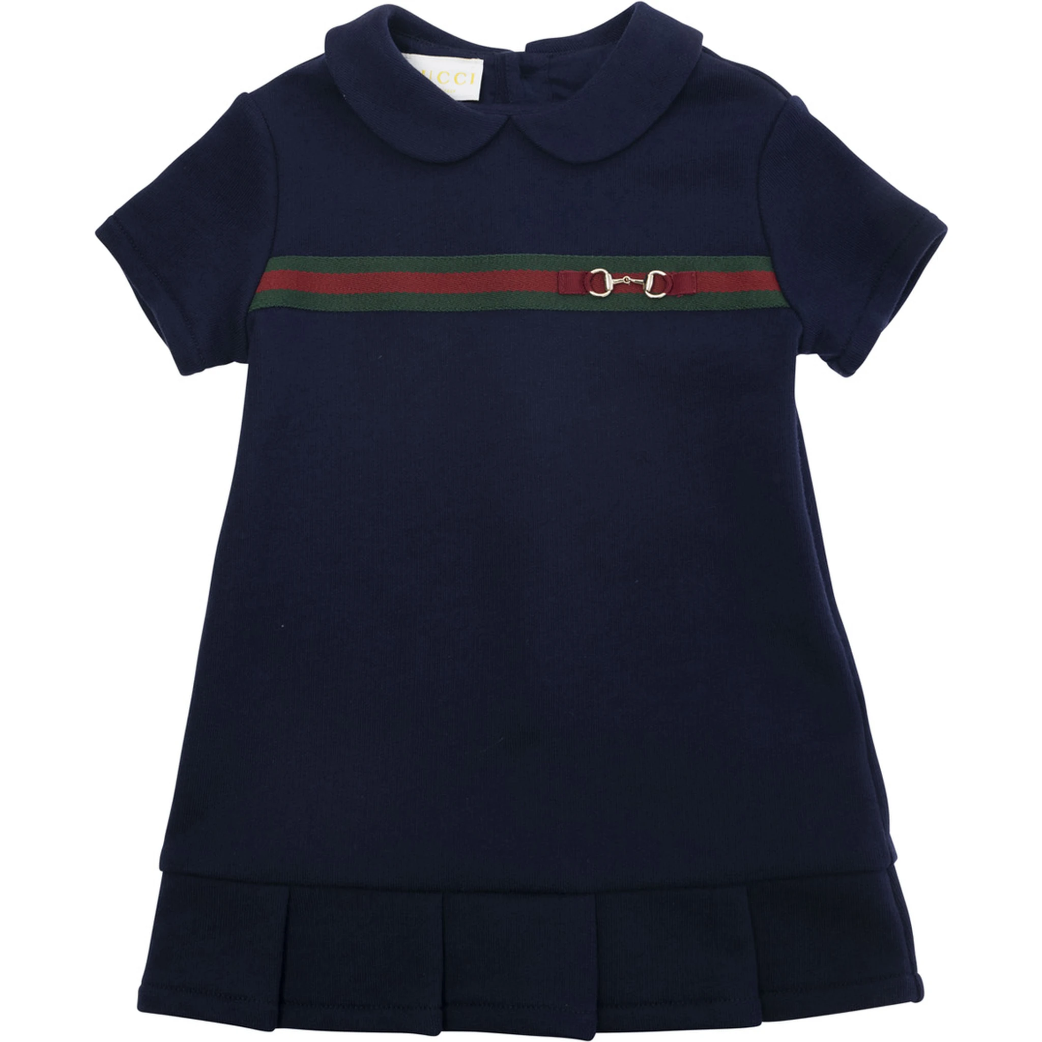 Blue Dress with Peter Pan Collar and Web Detail with Horsebit  on the Front in Cotton Baby