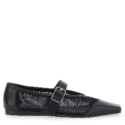 Wioletta Black Ballerinas with Adjustable Strap and Perforated Design in Leather Woman