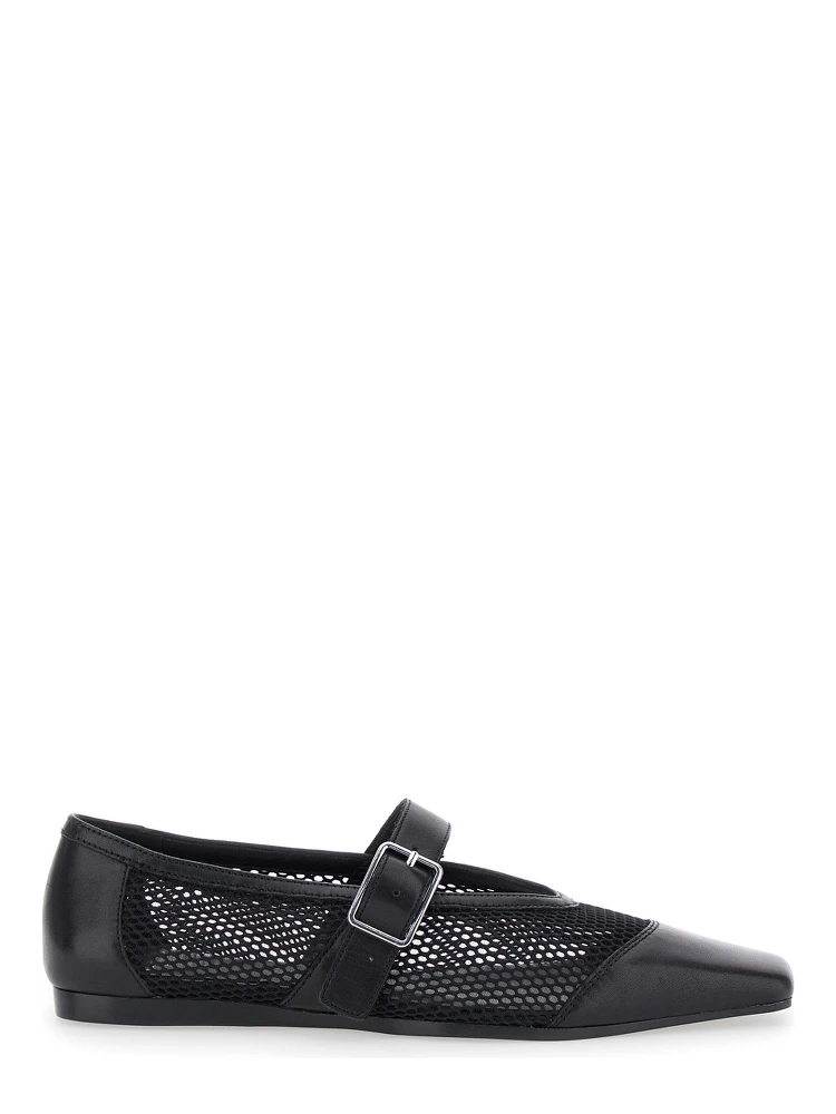 Wioletta Black Ballerinas with Adjustable Strap and Perforated Design in Leather Woman