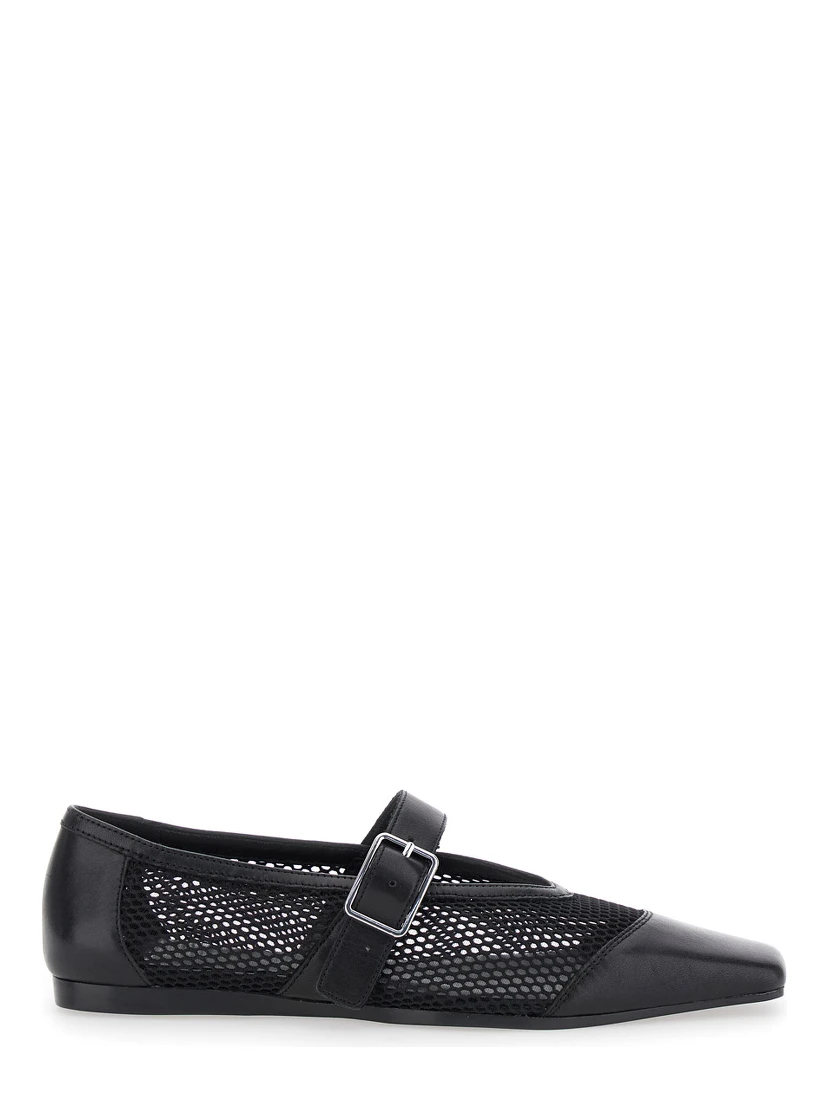Wioletta Black Ballerinas with Adjustable Strap and Perforated Design in Leather Woman