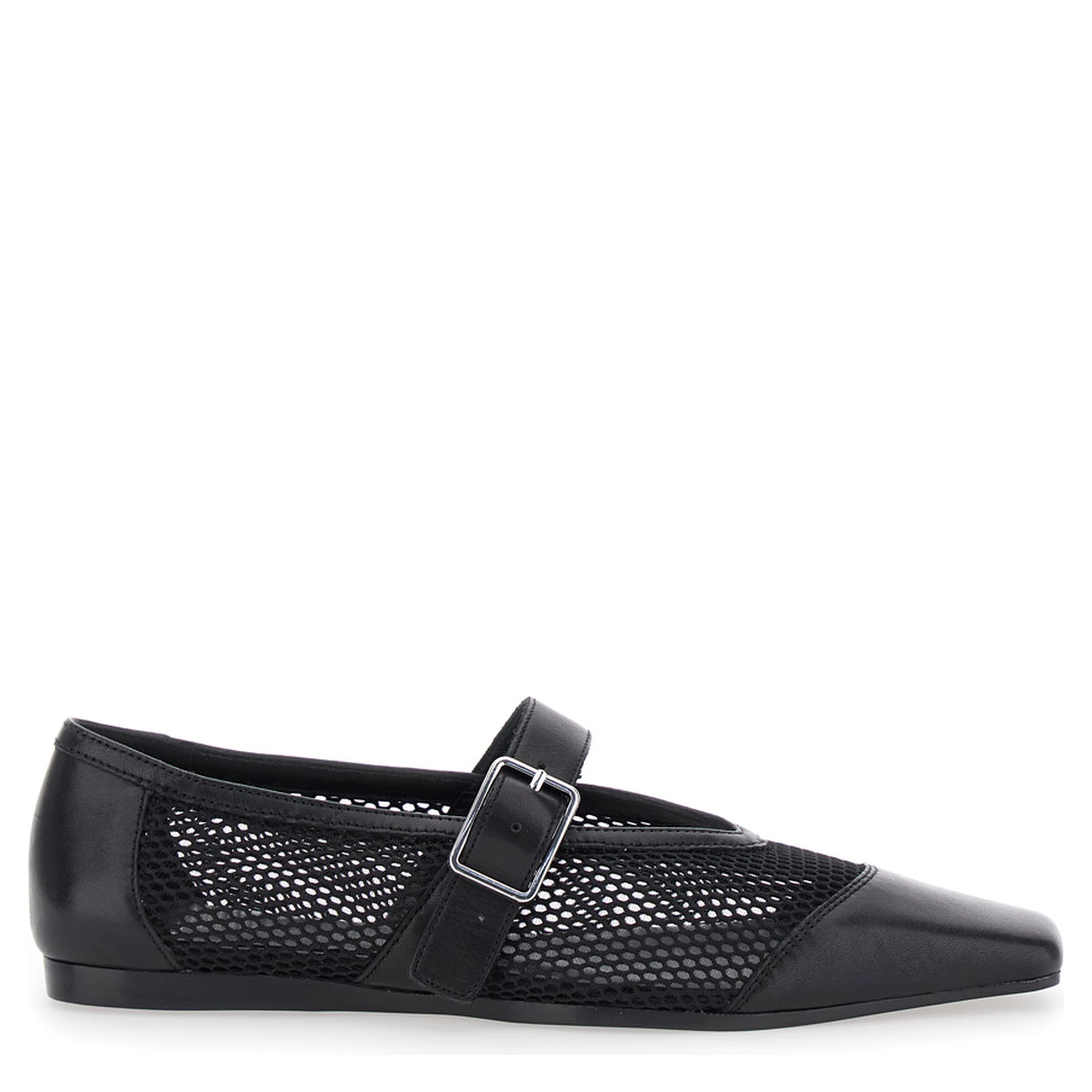 Wioletta Black Ballerinas with Adjustable Strap and Perforated Design in Leather Woman