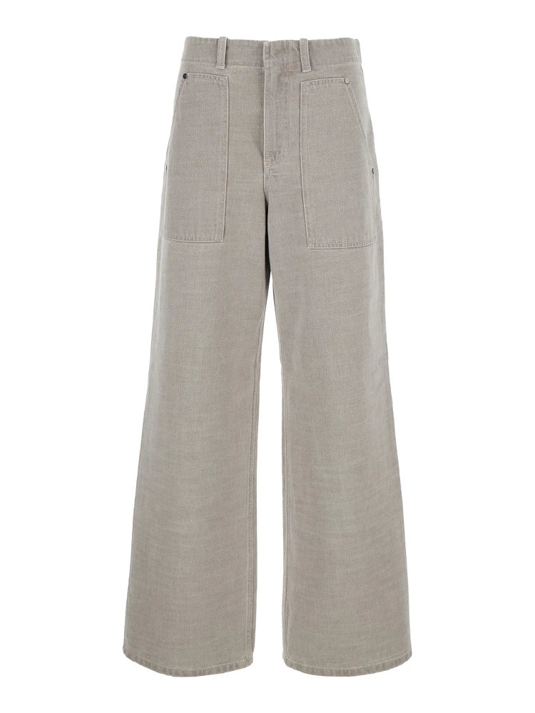 Beige Jeans with Patch Pockets on the Front and Embossed Logo on the Back in Cotton Woman