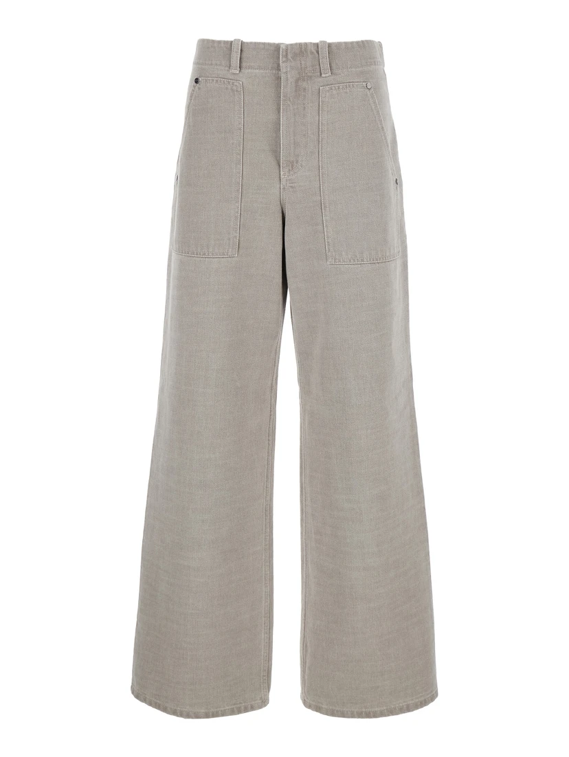 Beige Jeans with Patch Pockets on the Front and Embossed Logo on the Back in Cotton Woman