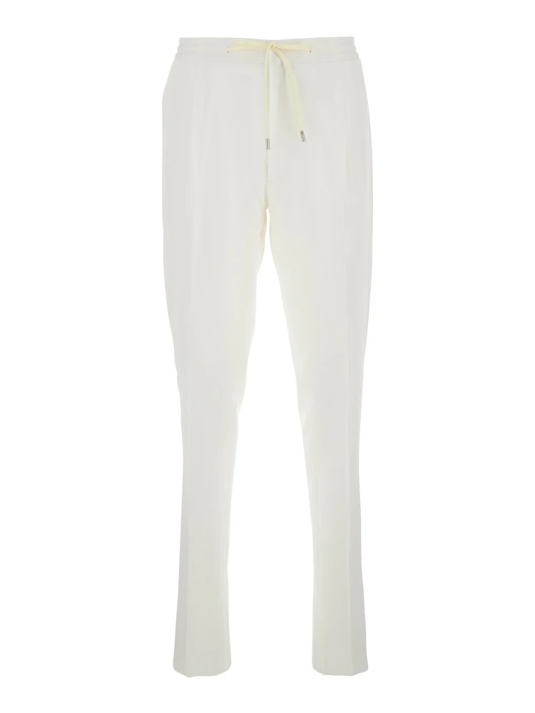 White Pants with Elastic Waist and Drawstring in Cotton Man