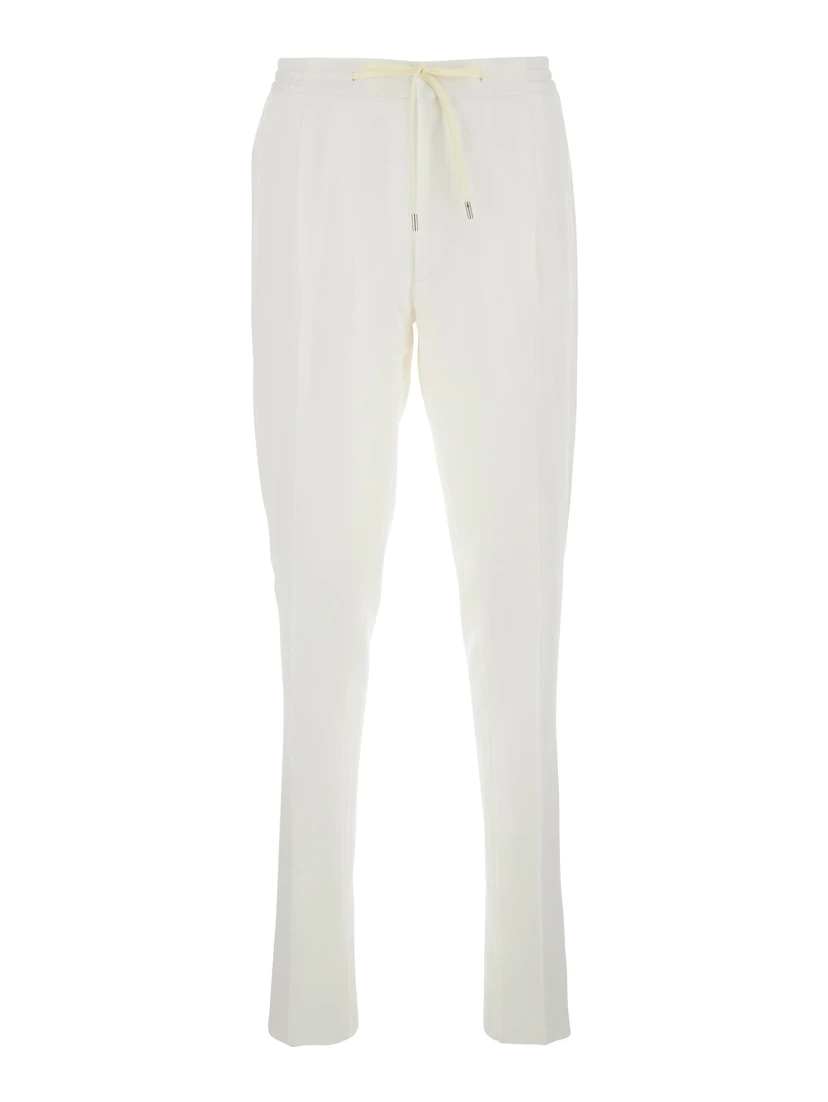 White Pants with Elastic Waist and Drawstring in Cotton Man
