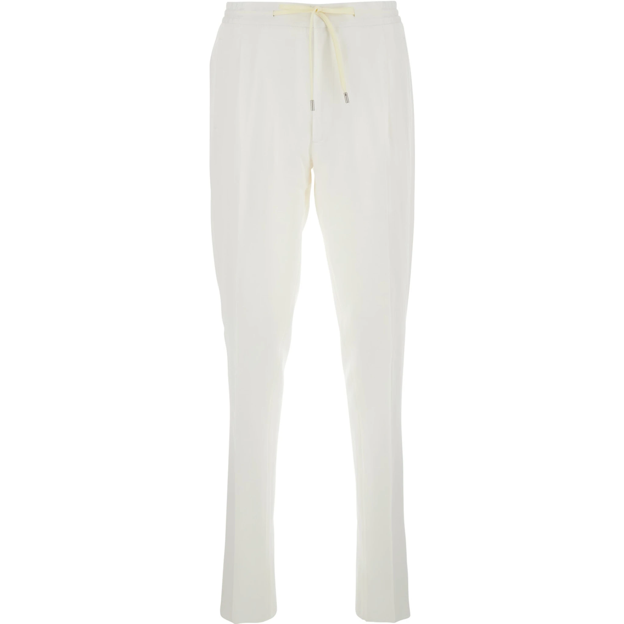 White Pants with Elastic Waist and Drawstring in Cotton Man