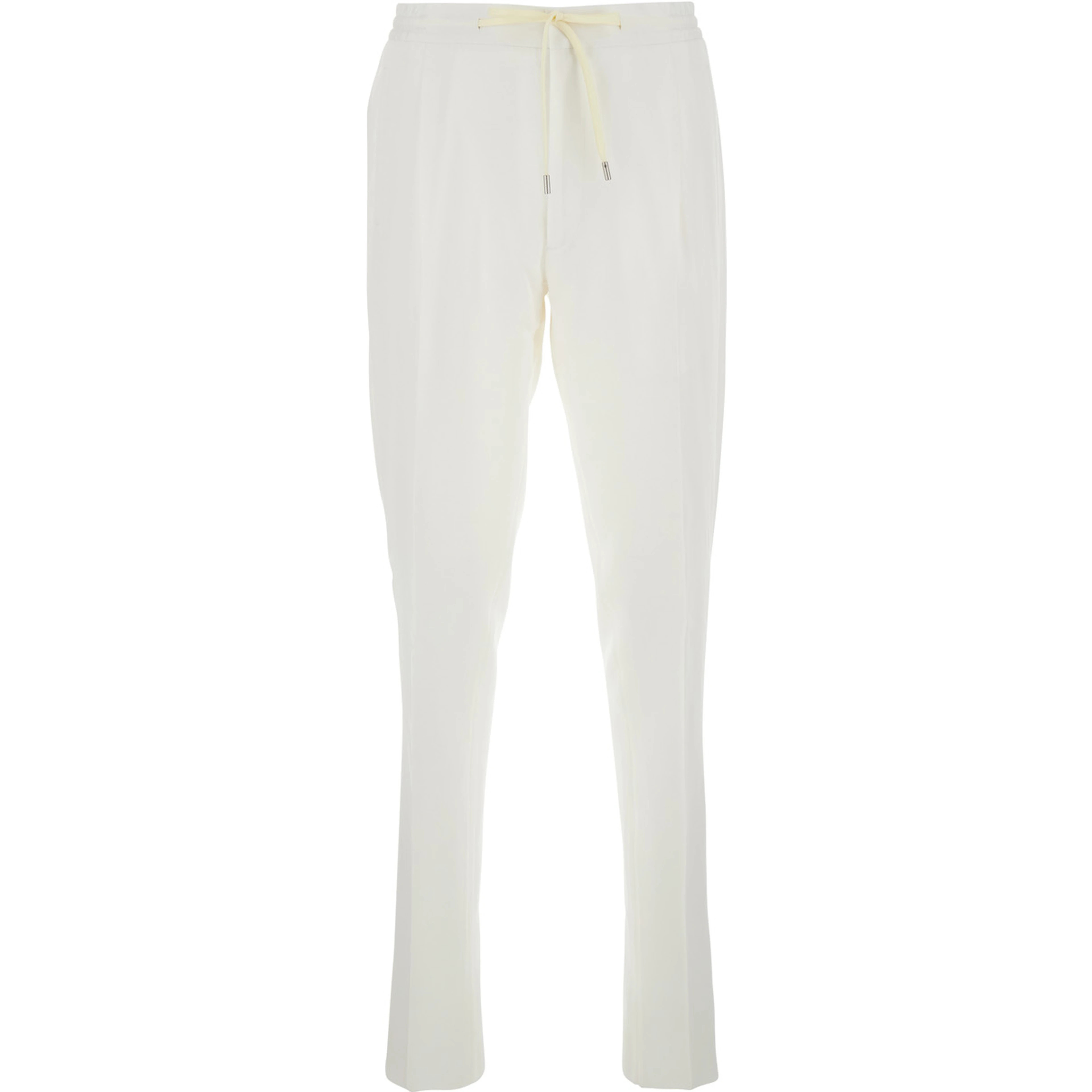 White Pants with Elastic Waist and Drawstring in Cotton Man