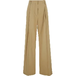 Beige Pants with Pleated Details in Fabric Woman