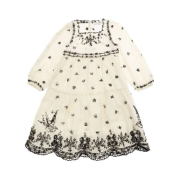 Kingsley Beige Dress with All-Over Embroidery in Cotton Girls