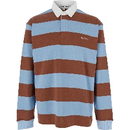 Multicolor Polo Shirt with Logo Lettering on the Front and All-Over Striped Motif in Cotton Man