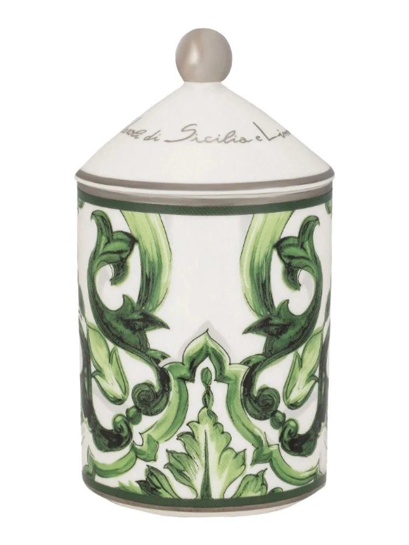 Green Sicilian Neroli and Lemon Scented Candle with Lid and Carretto Print