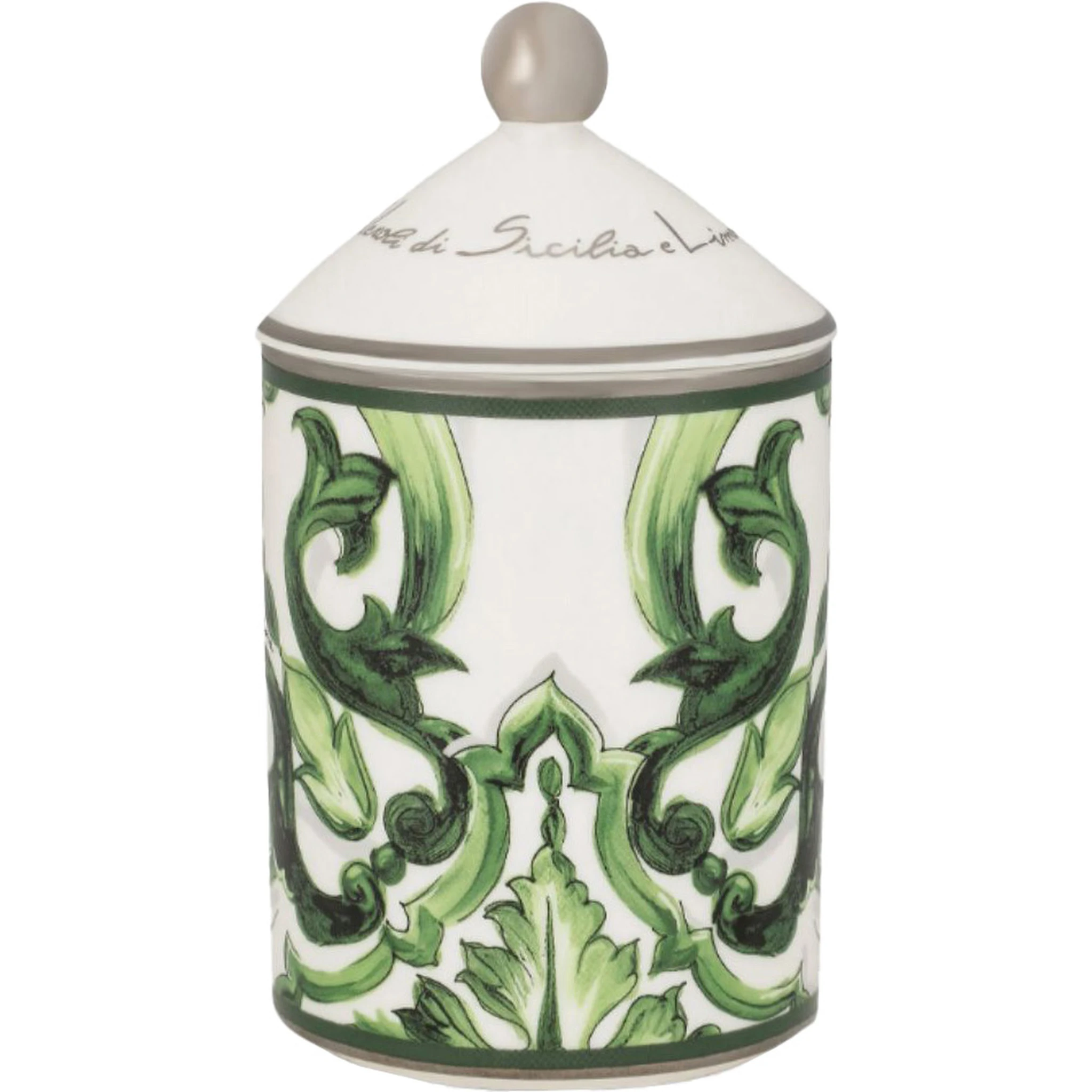 Green Sicilian Neroli and Lemon Scented Candle with Lid and Carretto Print