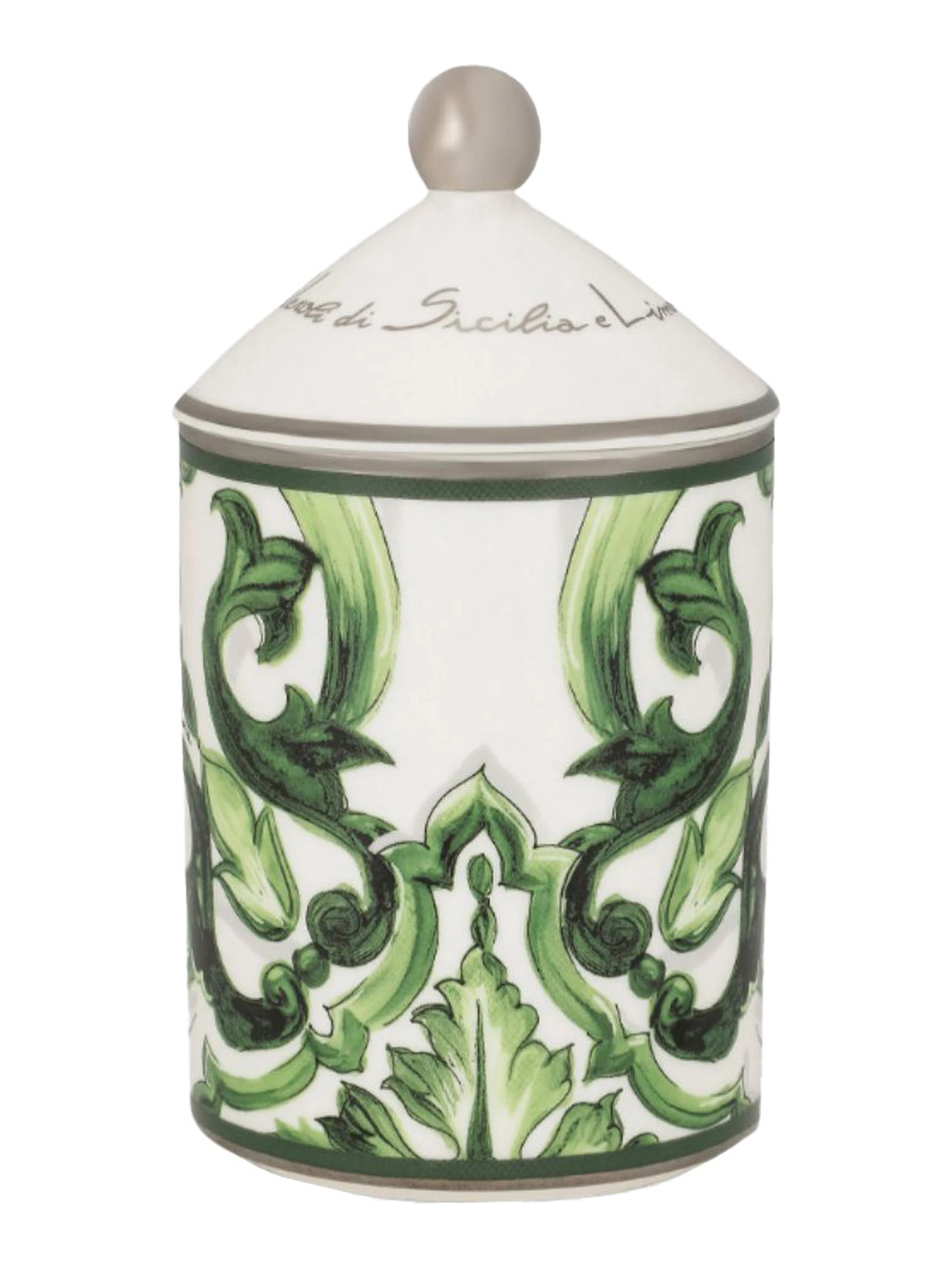 Green Sicilian Neroli and Lemon Scented Candle with Lid and Carretto Print