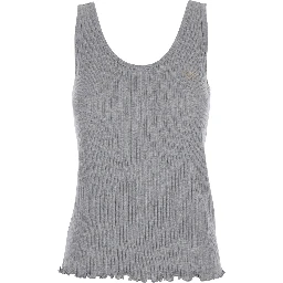 Grey Sleeveless Top with Round Neck and Logo Lettering on the Front in Cotton Woman