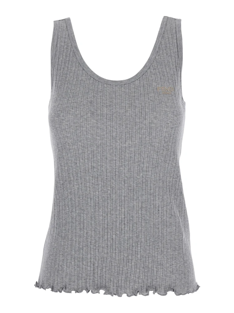 Grey Sleeveless Top with Round Neck and Logo Lettering on the Front in Cotton Woman