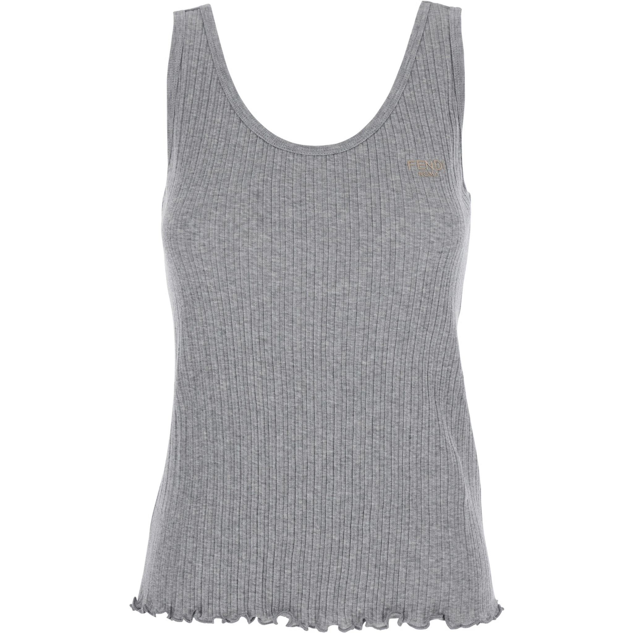 Grey Sleeveless Top with Round Neck and Logo Lettering on the Front in Cotton Woman