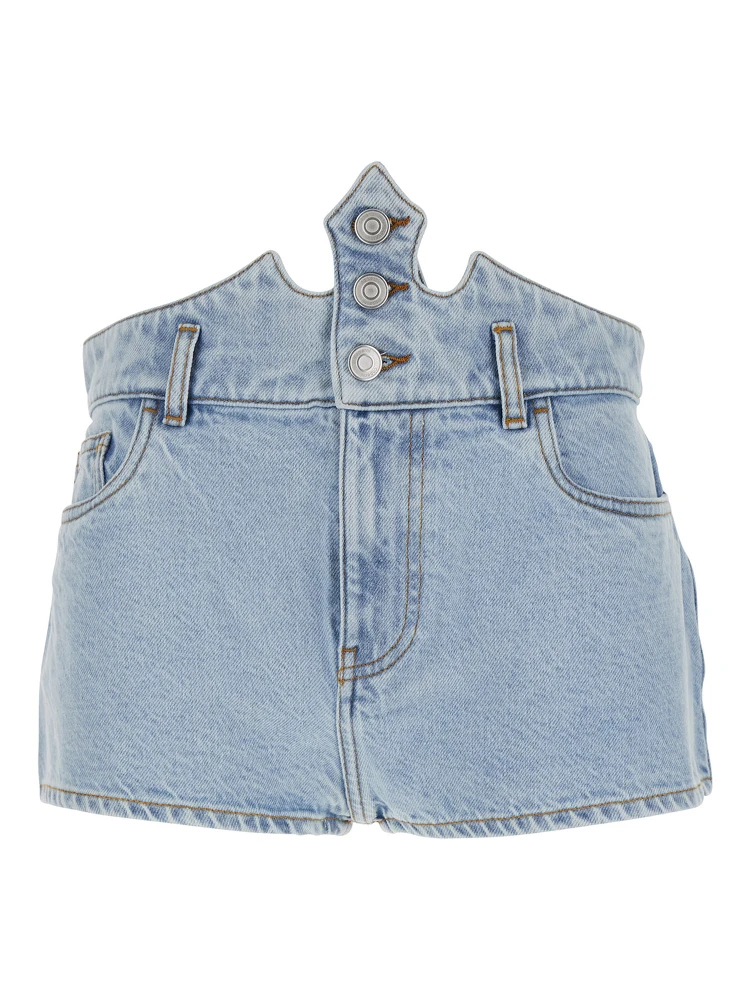 Blue Shorts with Crown-Shaped Design in Cotton Woman