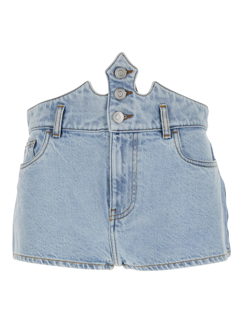 Blue Shorts with Crown-Shaped Design in Cotton Woman