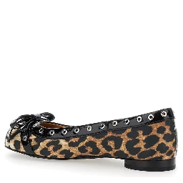 Multicolor Ballet Flats with Eyelets and All-Over Leopard Print in Satin Woman