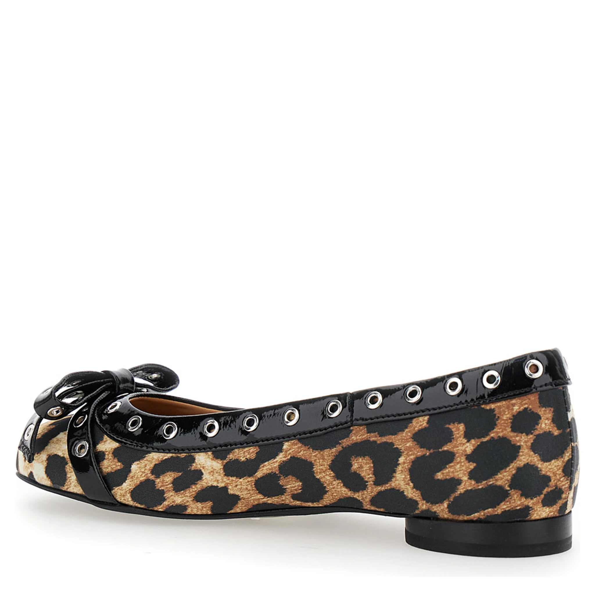 Multicolor Ballet Flats with Eyelets and All-Over Leopard Print in Satin Woman