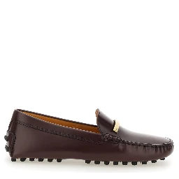 Brown Loafers with Logo Plaque and Rubber Sole in Leather Woman