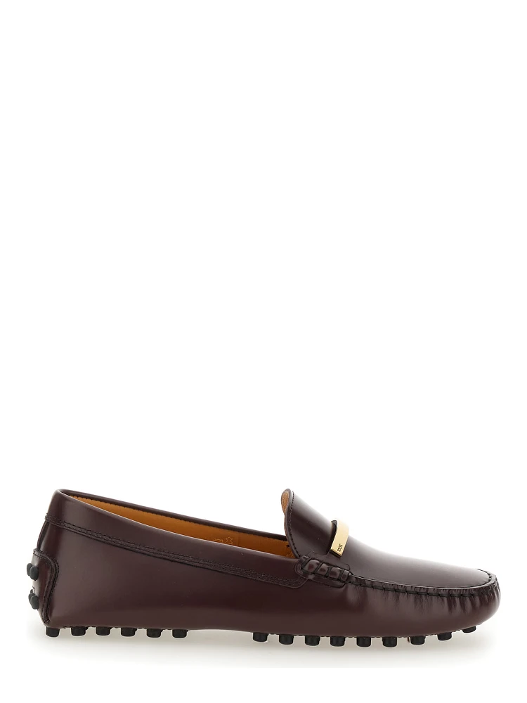 Brown Loafers with Logo Plaque and Rubber Sole in Leather Woman