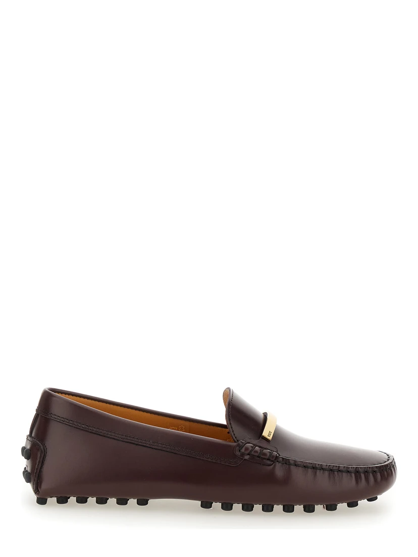 Brown Loafers with Logo Plaque and Rubber Sole in Leather Woman