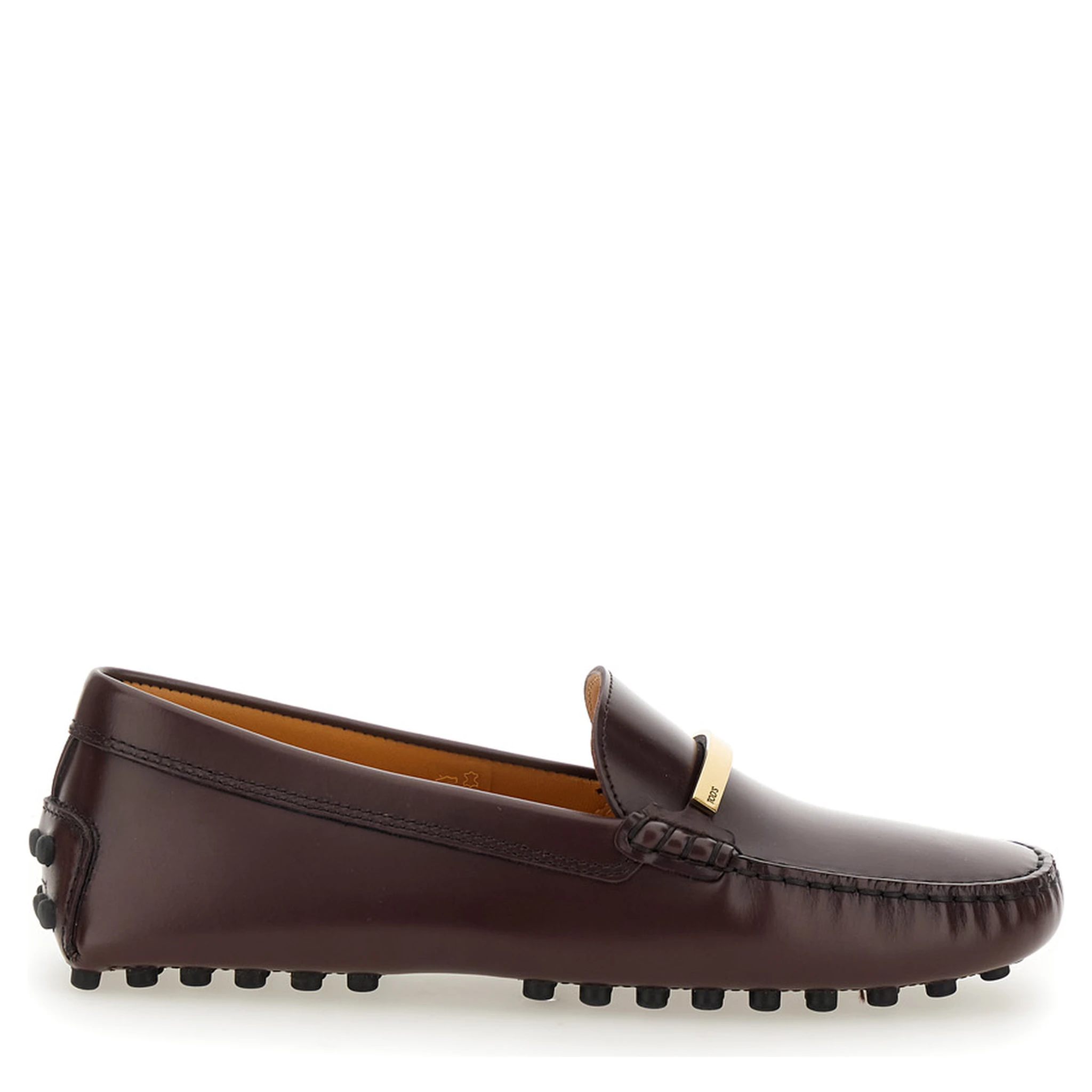 Brown Loafers with Logo Plaque and Rubber Sole in Leather Woman