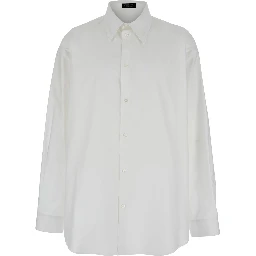 White Shirt with Pointed Collar in Cotton Man