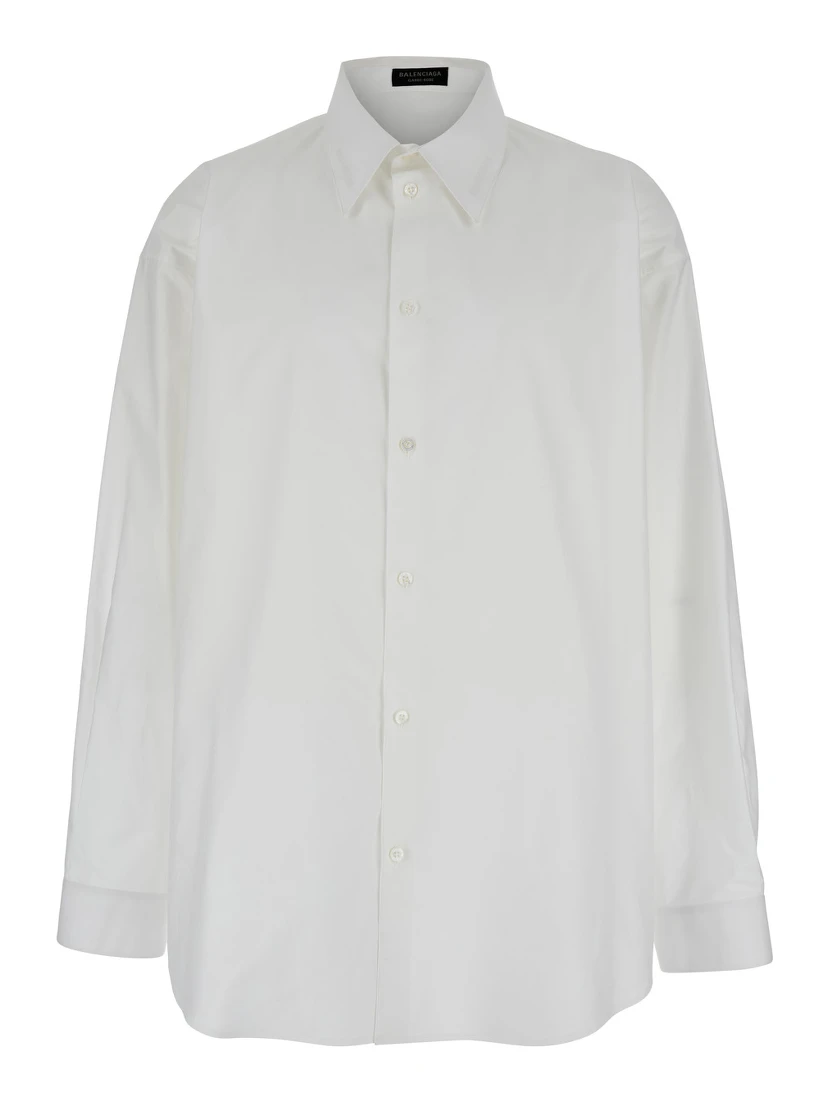 White Shirt with Pointed Collar in Cotton Man