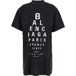 Black T-Shirt with Logo Printed on the Front and Torn Details in Cotton Woman