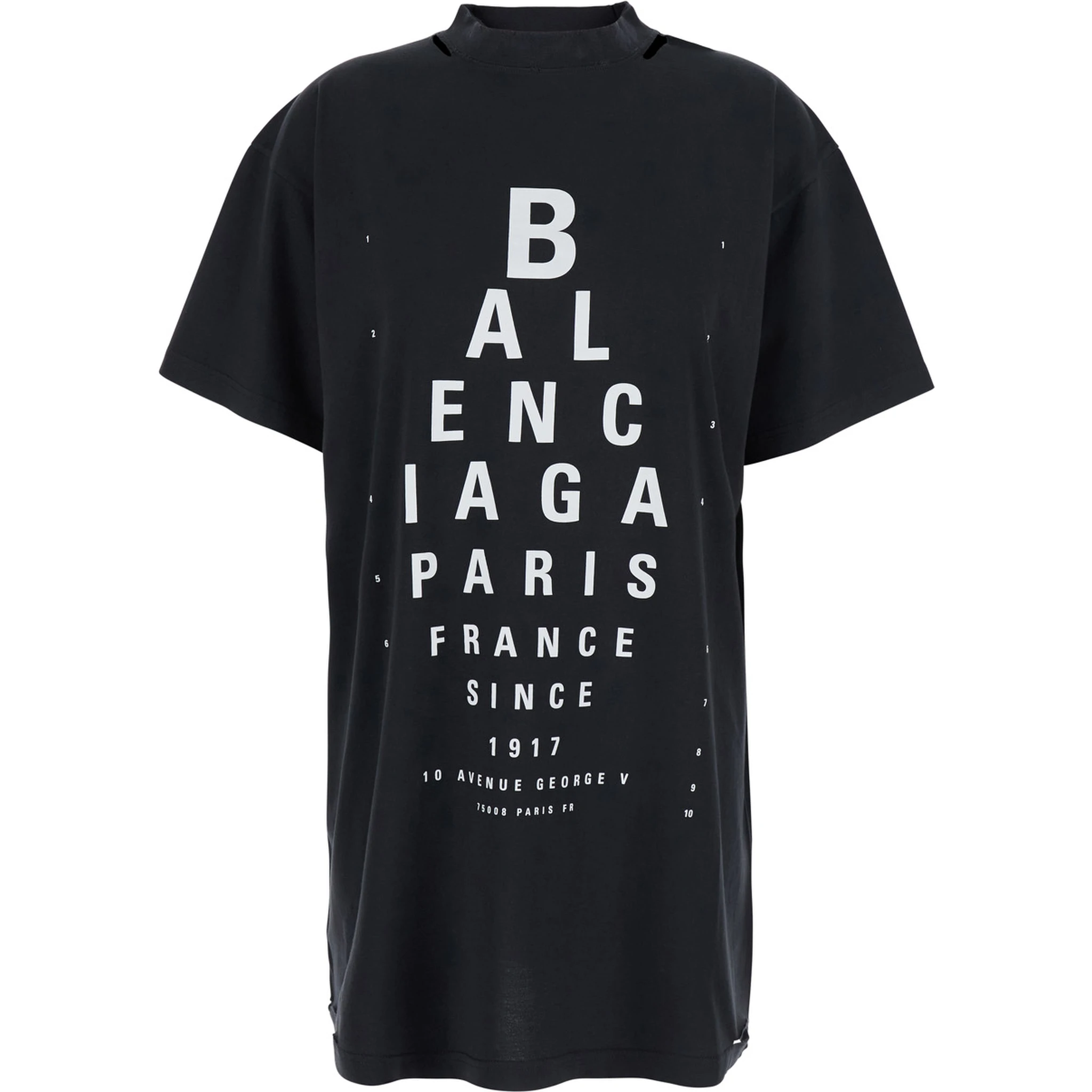 Black T-Shirt with Logo Printed on the Front and Torn Details in Cotton Woman