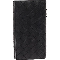 Black Card-Holder with Intreccio Motif in Leather Man