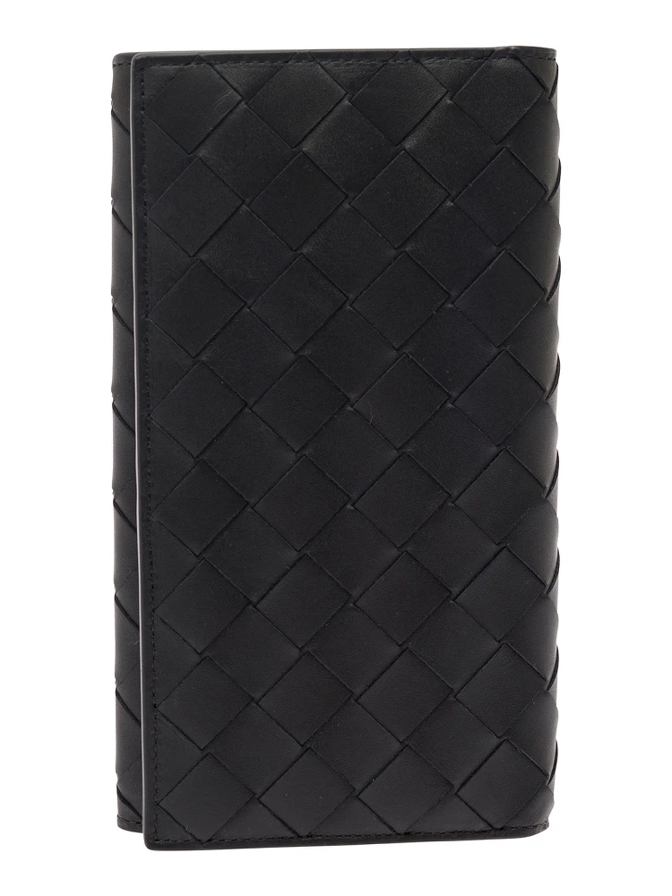 Black Card-Holder with Intreccio Motif in Leather Man