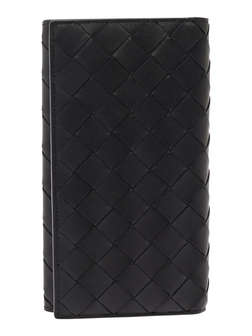 Black Card-Holder with Intreccio Motif in Leather Man