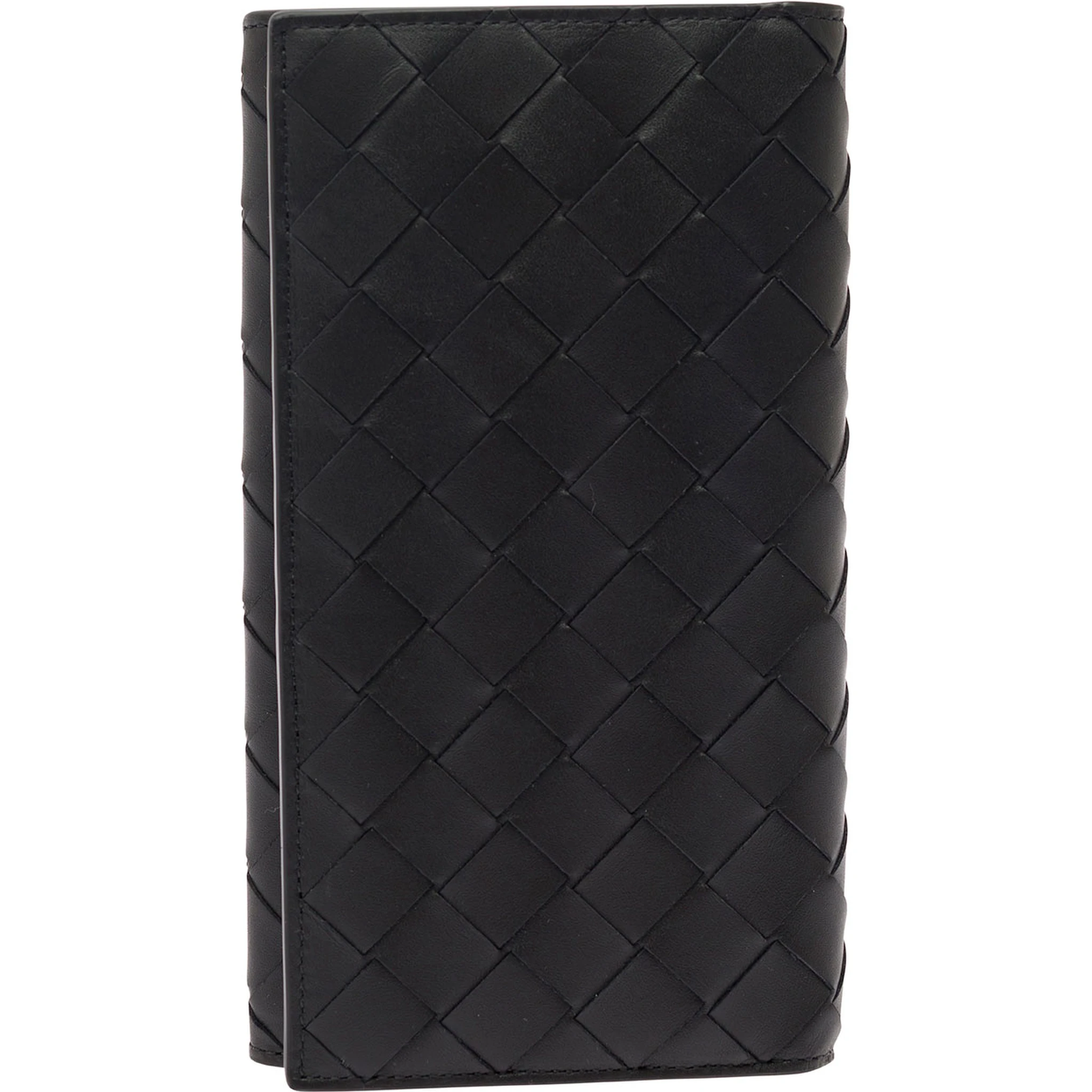 Black Card-Holder with Intreccio Motif in Leather Man