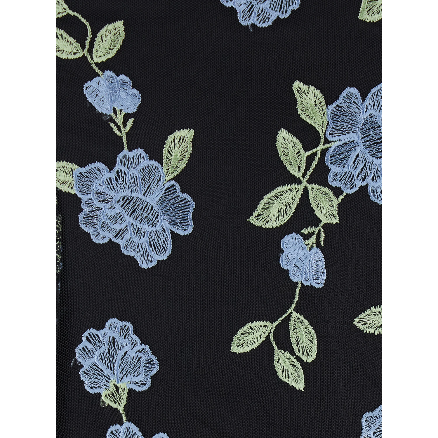 Black High Neck Mini Dress with Semi Sheer Sleeves and All-Over Floral Motif in Tech Fabric Woman