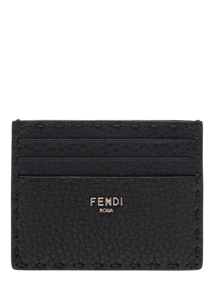 Black Card-Holder with Fendi Lettering in Leather Man