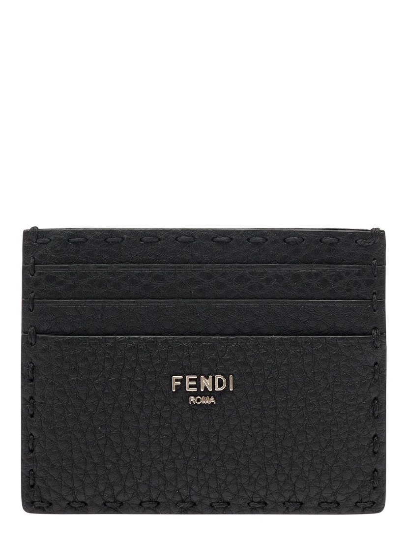 Black Card-Holder with Fendi Lettering in Leather Man