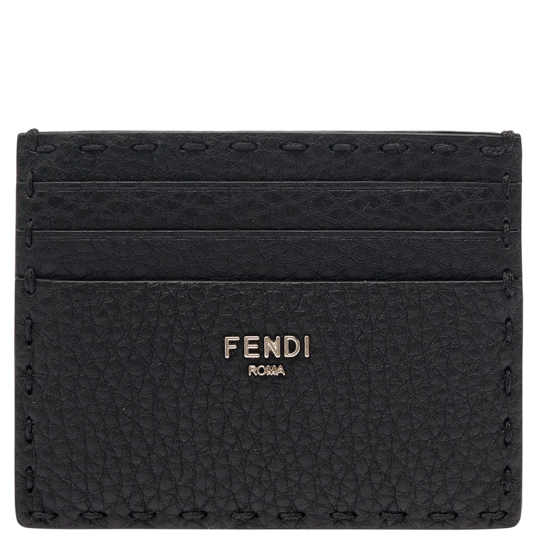 Black Card-Holder with Fendi Lettering in Leather Man