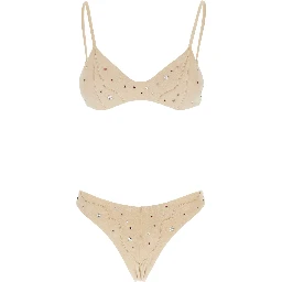 Beige Sequin Bikini in Tech Fabrich Stretch Woman