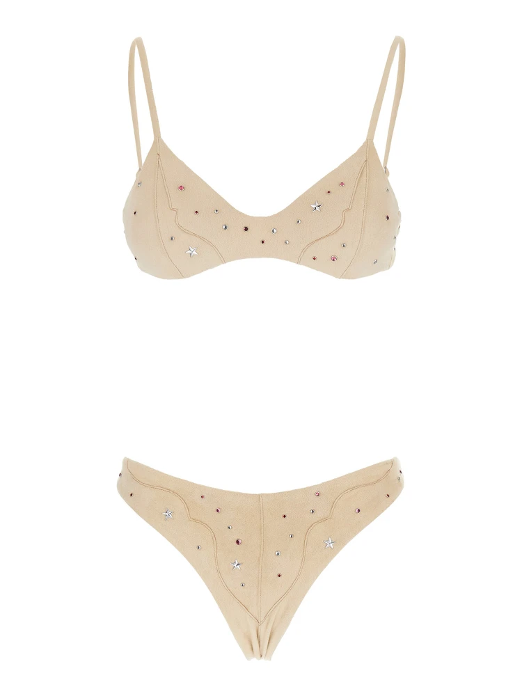 Beige Sequin Bikini in Tech Fabrich Stretch Woman