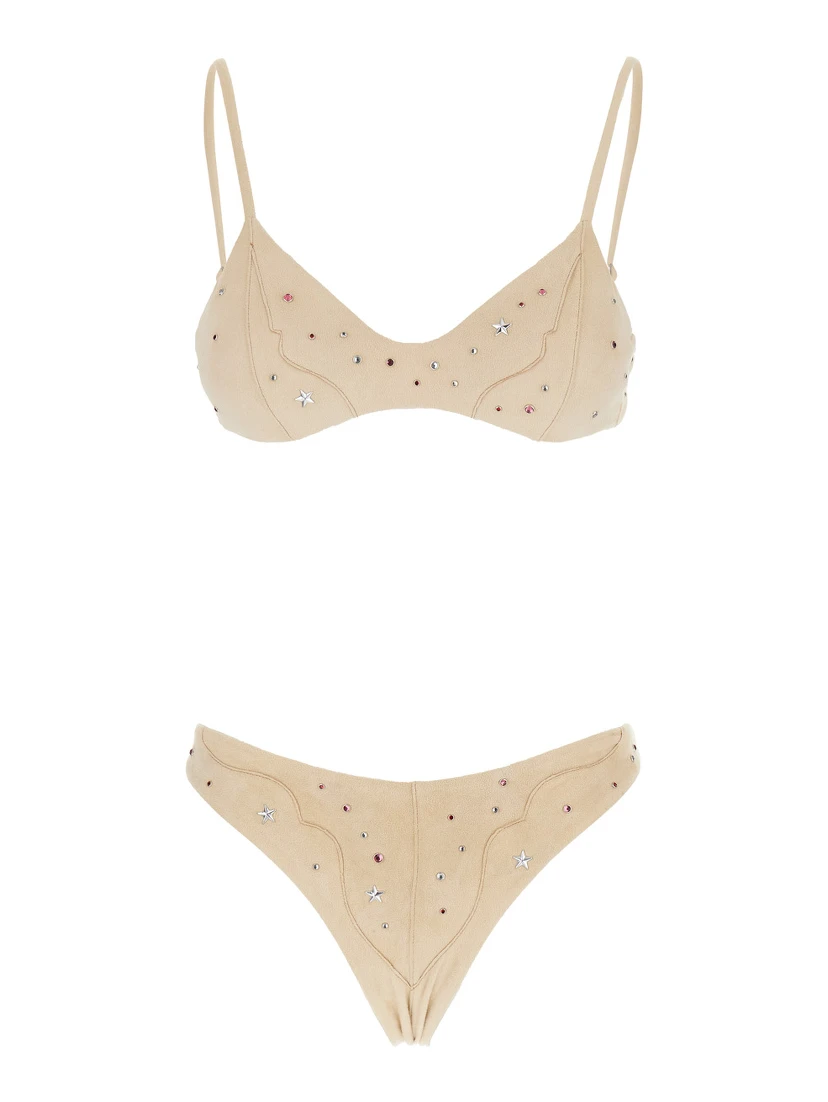 Beige Sequin Bikini in Tech Fabrich Stretch Woman