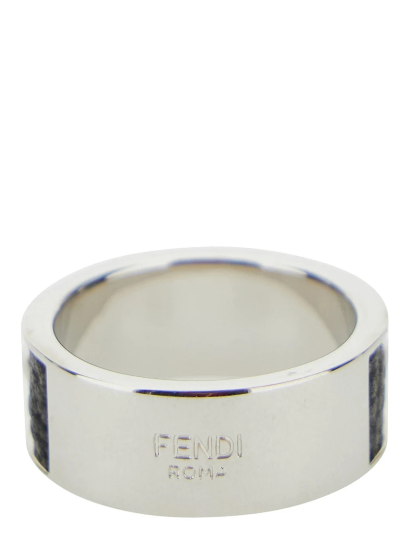 Silver-Colored Ring with Logo Lettering on the Side in Brass Man