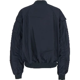Lil Blue-Black Bomber Jacket with Front Pockets and Logo Patch Applied on the Sleeve in Tech Fabric Woman