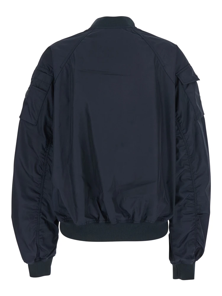 Lil Blue-Black Bomber Jacket with Front Pockets and Logo Patch Applied on the Sleeve in Tech Fabric Woman alternative