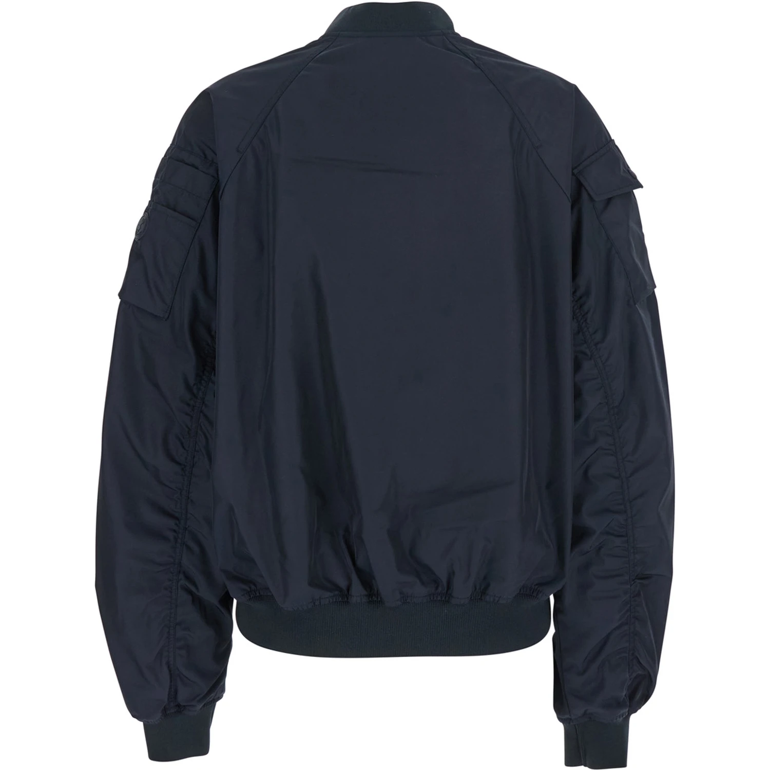 Lil Blue-Black Bomber Jacket with Front Pockets and Logo Patch Applied on the Sleeve in Tech Fabric Woman