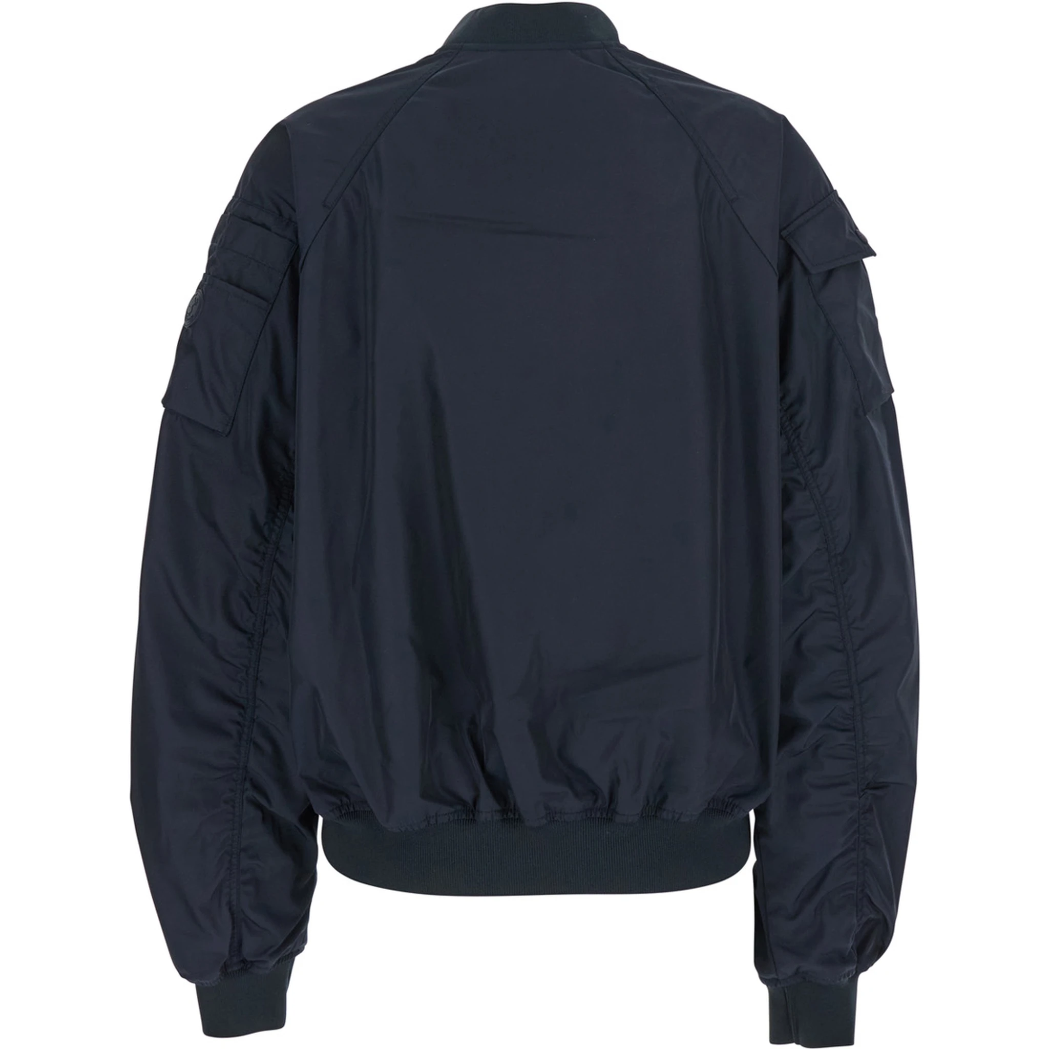 Lil Blue-Black Bomber Jacket with Front Pockets and Logo Patch Applied on the Sleeve in Tech Fabric Woman
