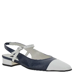 Oceano Blue Slingback Ballet Shoes with Contrasting Toe in Leather Woman